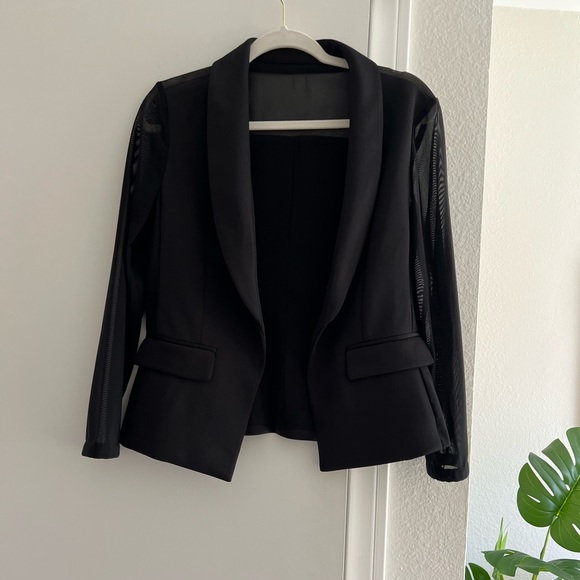 ASOS Jackets & Blazers - ASOS Sheer Black Blazer Sheer Sleeves Side Panels, Fitted Hourglass Suit Blazer